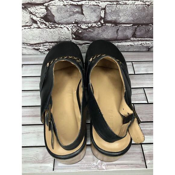 Silent D Georgia Clogs Mules Slingbacks Heeled Black Leather Wood Chain Women 41 - Picture 11 of 16
